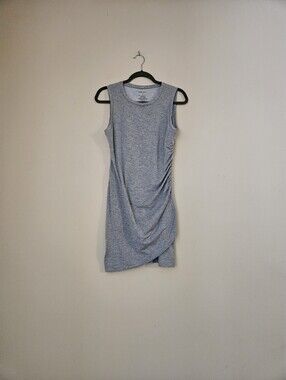 Nine West Light Gray Sleeveless Ruched Mini Dress, Size Medium